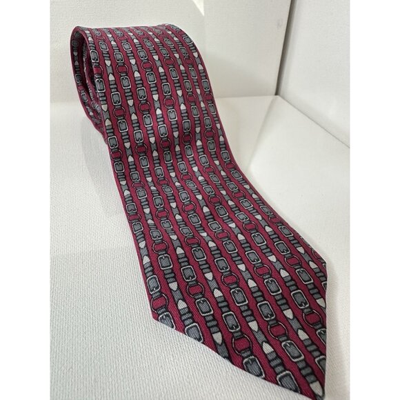 Vintage Hermes Red Buckle Print Men’s Neck Tie - Picture 1 of 6